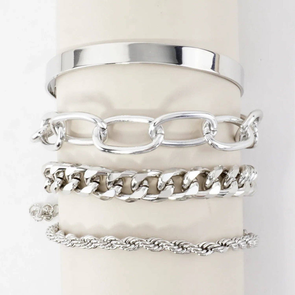 4PC Set Metal Chain Cuff Bracelets Set