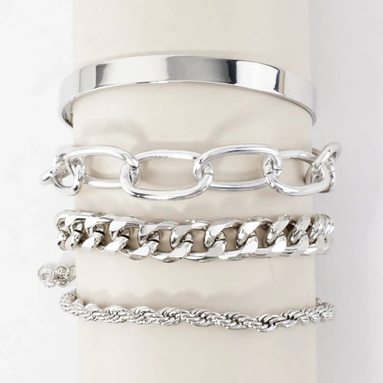 4PC Set Metal Chain Cuff Bracelets Set