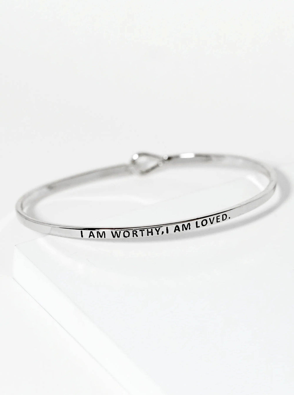 Engraved Inspirational Bangle Bracelet "I Am Worthy, Loved