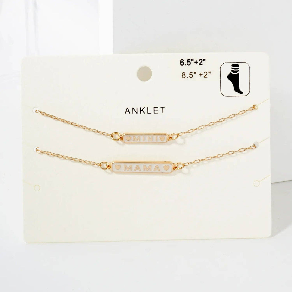 2PC-Set Enamel Mini Mama Enamel Nameplate Anklet
