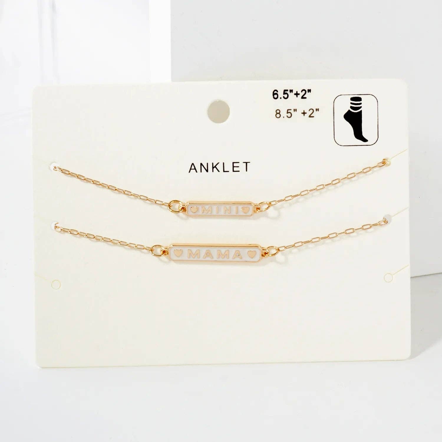 2PC-Set Enamel Mini Mama Enamel Nameplate Anklet