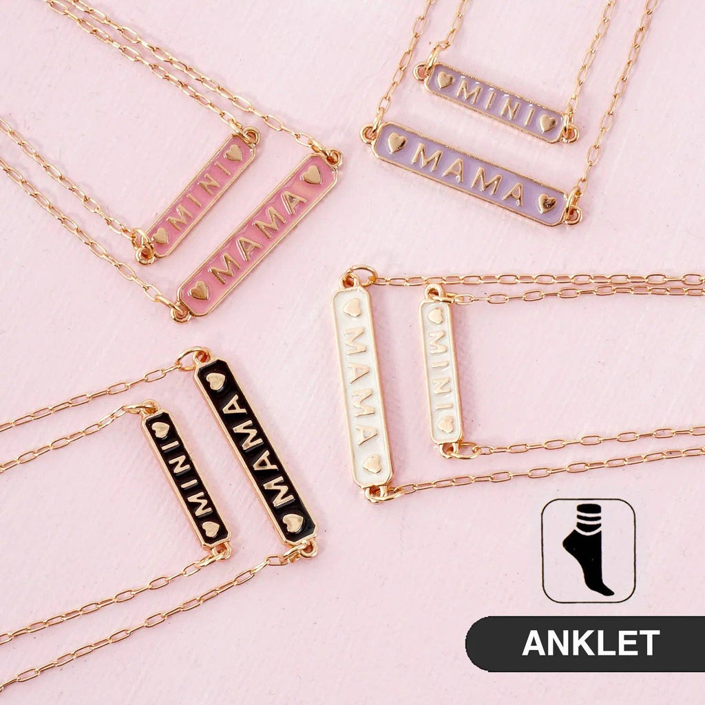 2PC-Set Enamel Mini Mama Enamel Nameplate Anklet