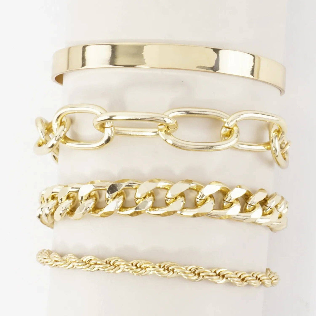4PC Set Metal Chain Cuff Bracelets Set