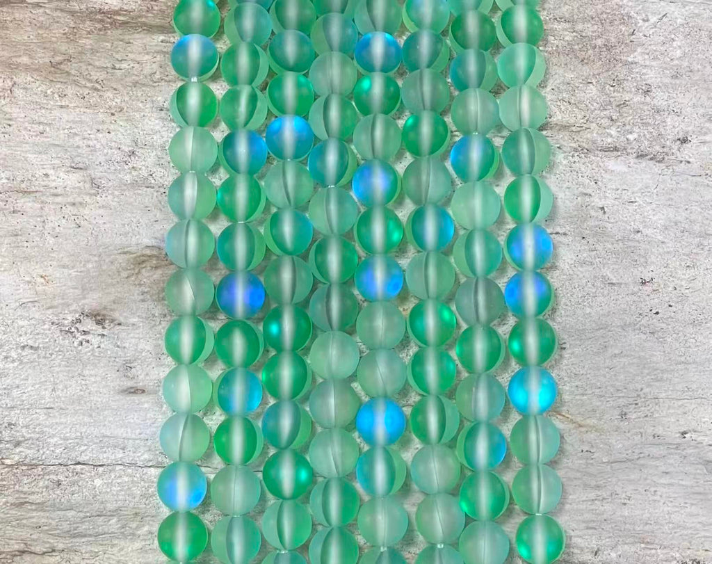 Matte Mermaid Glass Beads aka Mystic Aura Quartz, Round 6mm 8mm