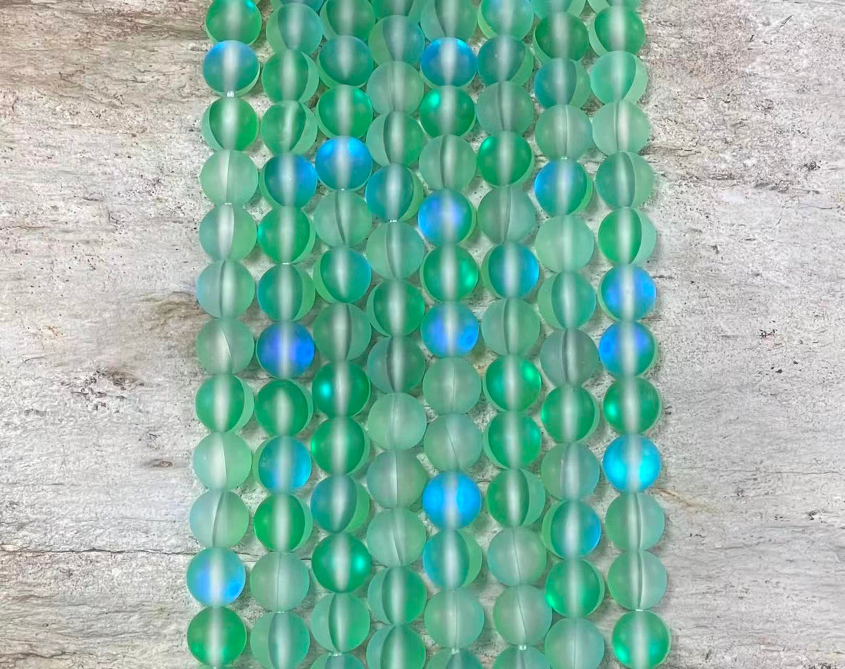 Matte Mermaid Glass Beads aka Mystic Aura Quartz, Round 6mm 8mm