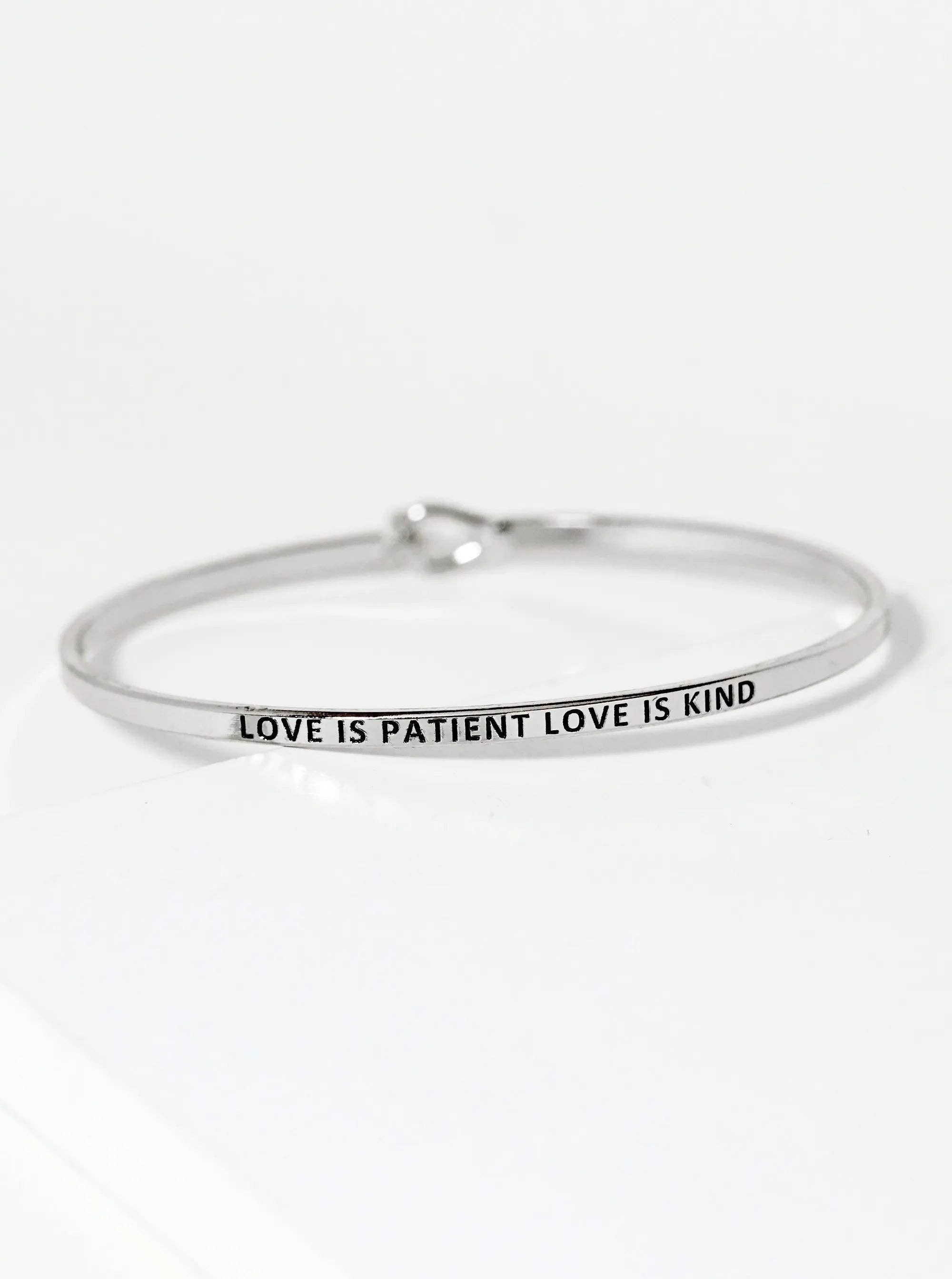 Inspirational Engraved Bangle Bracelet "Love Is Patient