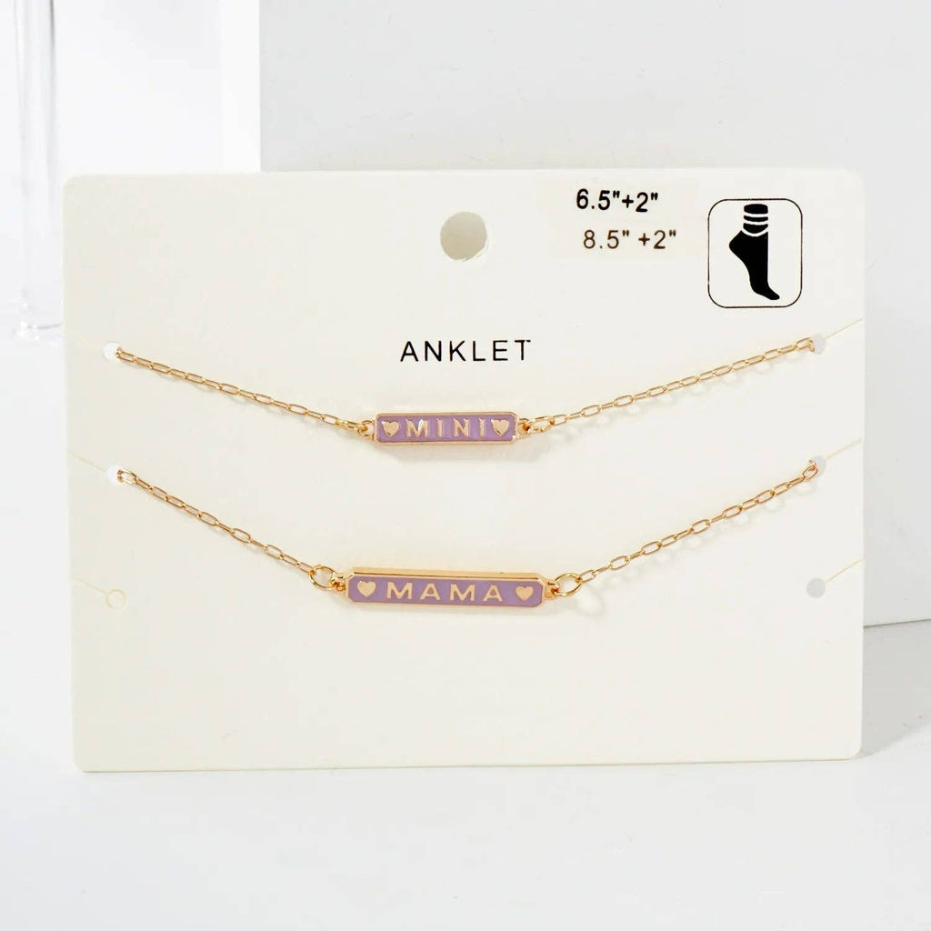 2PC-Set Enamel Mini Mama Enamel Nameplate Anklet