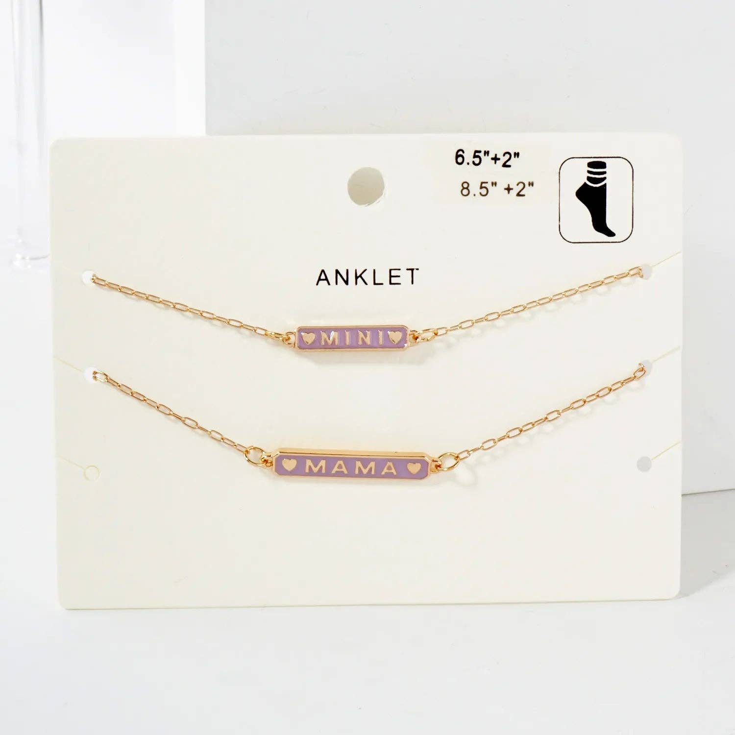 2PC-Set Enamel Mini Mama Enamel Nameplate Anklet
