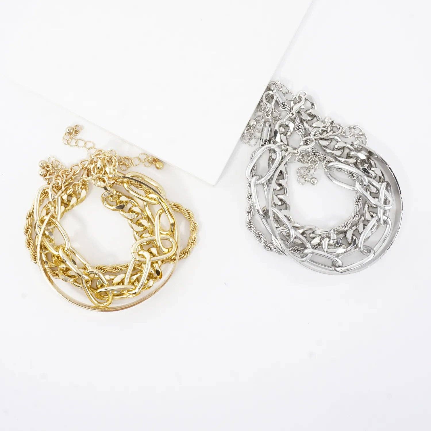4PC Set Metal Chain Cuff Bracelets Set