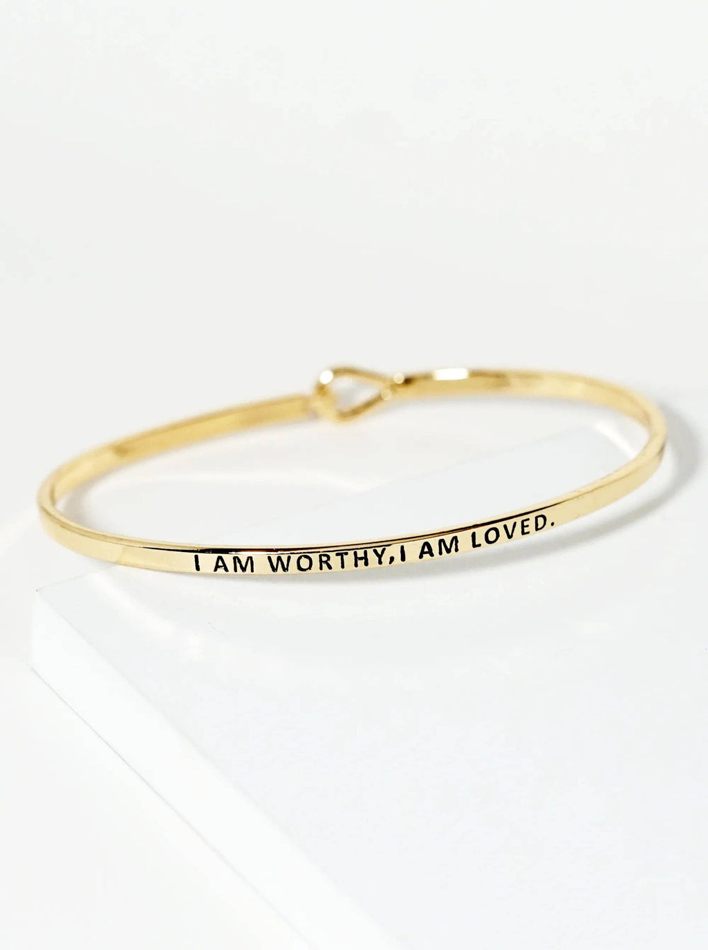 Engraved Inspirational Bangle Bracelet "I Am Worthy, Loved