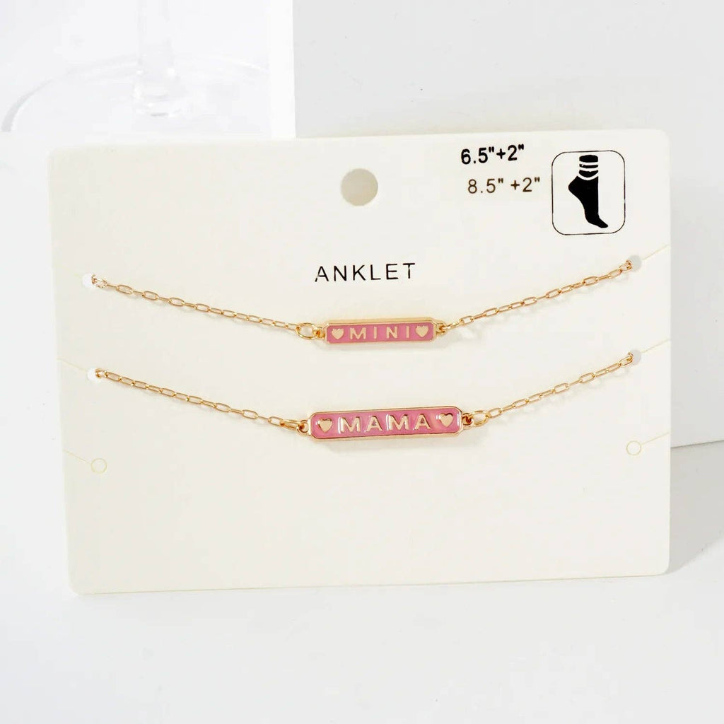 2PC-Set Enamel Mini Mama Enamel Nameplate Anklet