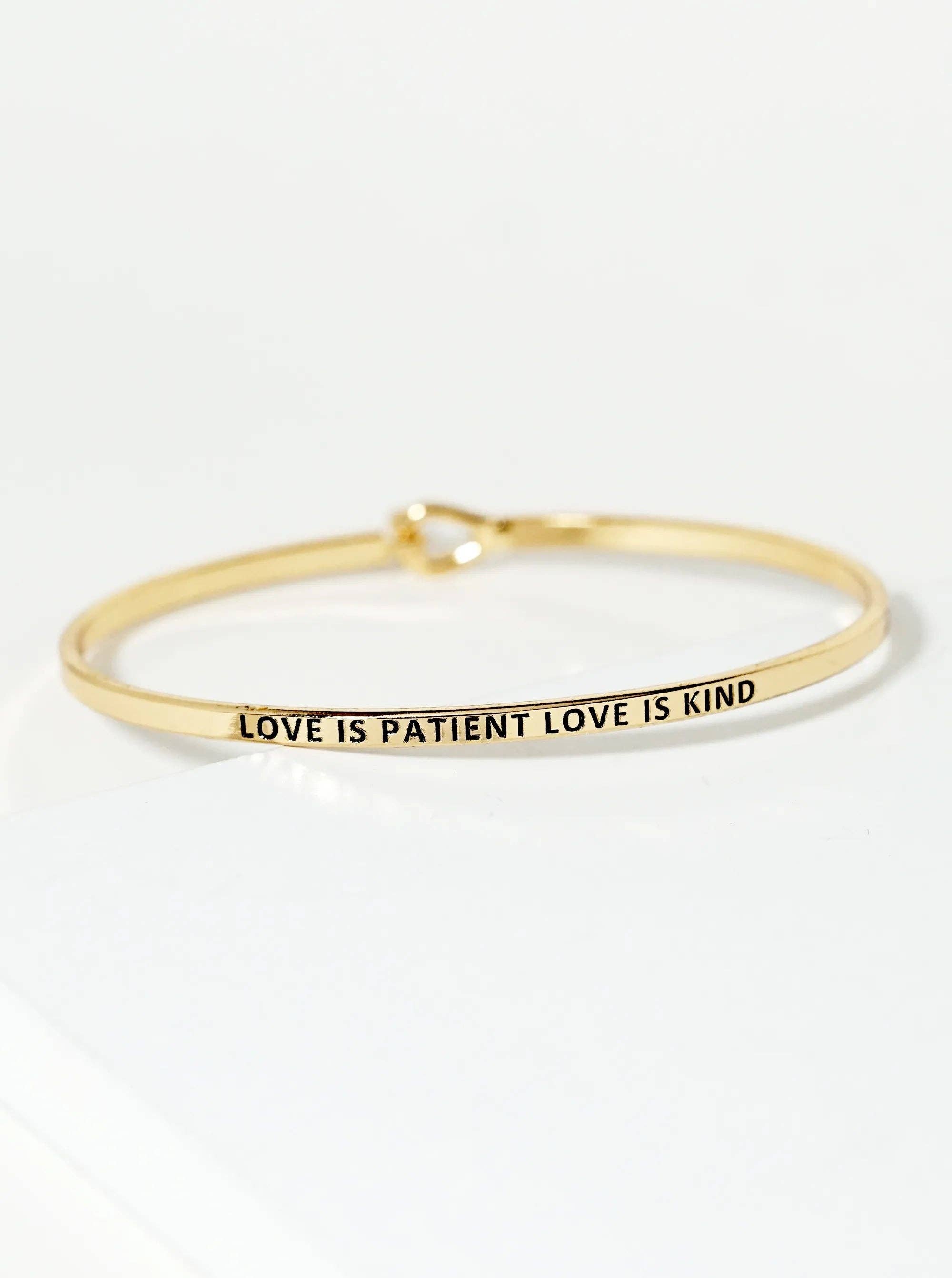 Inspirational Engraved Bangle Bracelet "Love Is Patient